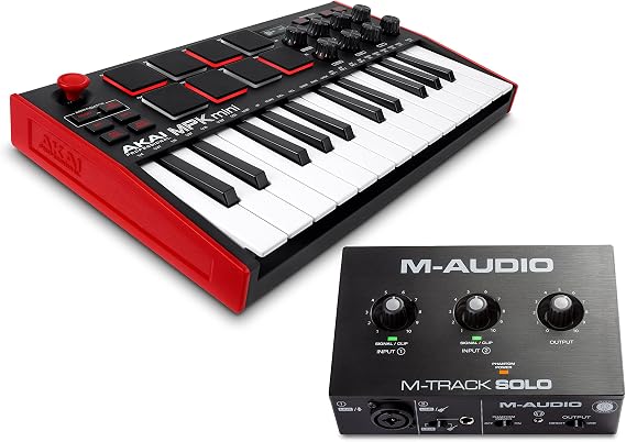 MIDI Controller Bundle - AKAI Professional MPK Mini MK3 MIDI Keyboard, M-Track Solo USB Audio Interface and Music Production Software