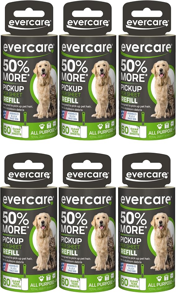 Evercare Extra Sticky Pet Lint Roller Refill 60 Sheets, 6-Pack