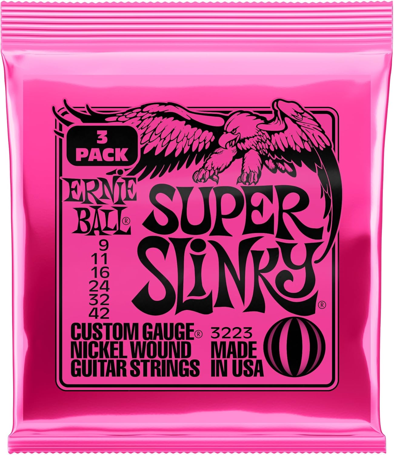 Ernie Ball Super Slinky Nickel Wound Electric Guitar Strings 3 Pack - 9-42 Gauge