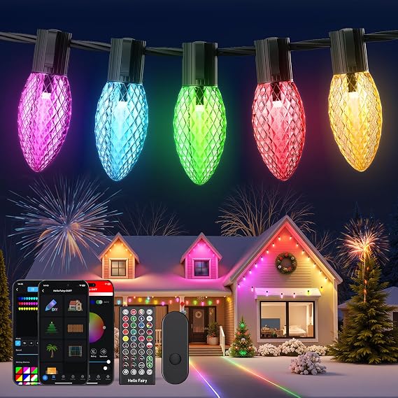 YAYZA! Smart C9 Christmas Lights Outdoor, 150 LED 115 FT RGB C9 String Lights with APP & Remote Control, 105 Modes, Music Sync, Connectable Waterproof Christmas Lights for Roofline Patio Xmas Decor