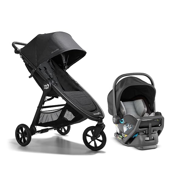 Baby Jogger City Mini GT2 All-Terrain Travel System, Car Seat Stroller Combo with City GO 2 Infant Car Seat, One Hand Fold Baby Stroller, Opulent Black