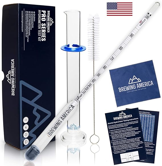 Hydrometer Alcohol Meter Test Kit: Distilled Alcohol American-Made 0-200 Proof Pro Series Traceable Alcoholmeter Tester Set with Glass Jar for Proofing Distilled Spirits - Made in America