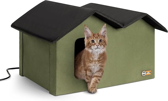 K&H Heated Cat House, Outdoor Extra-Wide Kitty House, Safety Listed, 20W