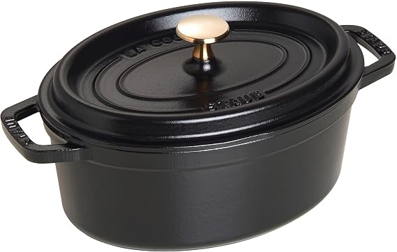 STAUB Cocotte, Cast Iron Casserole 23 cm, 2.35 L, Induction, Made in France | Aroma Rain Lid, Suitable for All Hob Types, Oval, Black