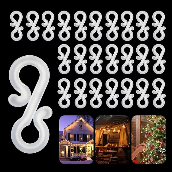 Geegoods Christmas Light Clips Hooks - 100pcs S-Shaped Gutter Light Clips, Christmas Light Hangers for Outside String Lights Christmas Decoration