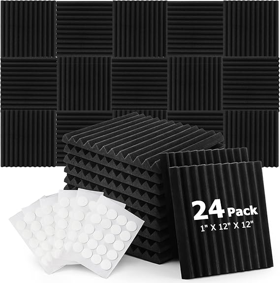24 Pack Sound Proofing Panels: 30x30x2.5cm High Density
