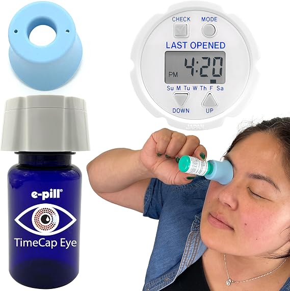 e-Pill TimeCap Eye Reminder & Guide | Aid for Precise Eyedrop Application (Blue Reminder & Guide)