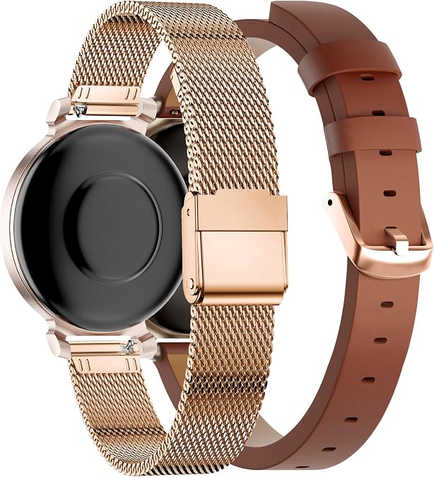 Compatible for Garmin Lily2 Band, Milanese Stainless Steel +Leather Wristband Adjustable Replacement Slim Accessory Fit for Garmin Lily2 Smartwatch Women Dressy