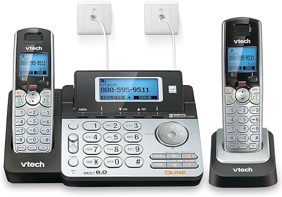VTech DS6151-2 2-Line Expandable Cordless Phone System, 2 Handsets | Digital Answering System, Caller ID, DECT 6.0, Home & Small Business, Black/Silver