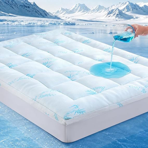 DOWNCOOL 100% Waterproof Queen Mattress Topper, Viscose Derived from Bamboo