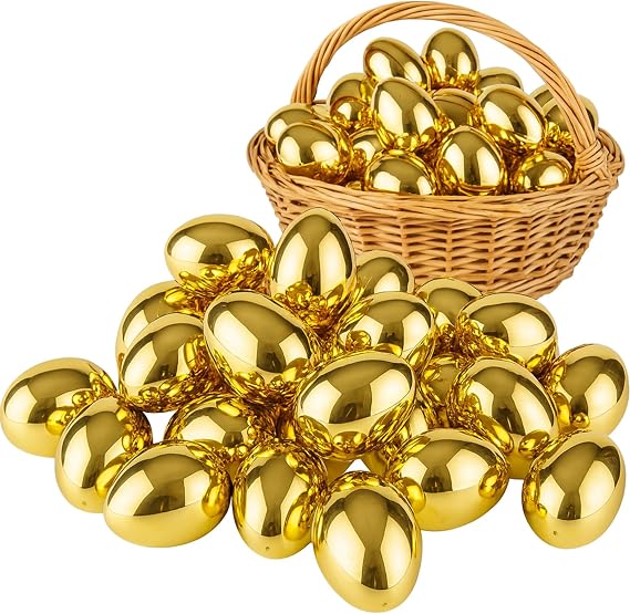 Golden Easter Eggs 30 Pack, 2.36'' Fillable Plastic Eggs for Easter Egg Hunt, Basket Stuffers, Party Favors & Holiday Decorations