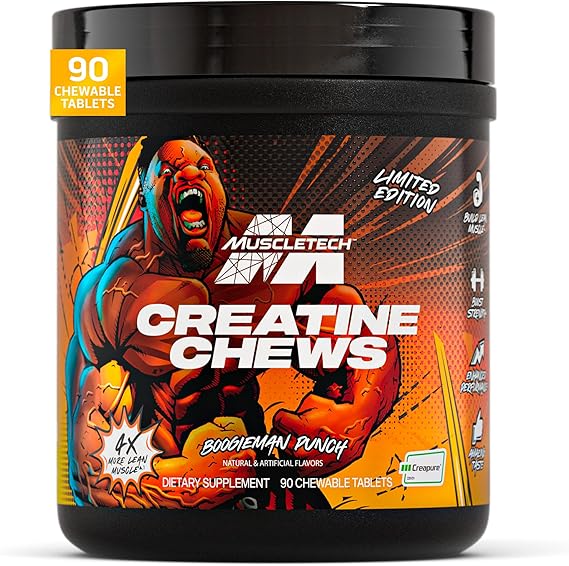 MuscleTech Creatine Chews, Boogieman Punch, 90 Chewable Candies | Creapure Monohydrate Supplement for Muscle Recovery, Muscle Builder, Energy Boost - Pre Workout Supplement for Men & Women