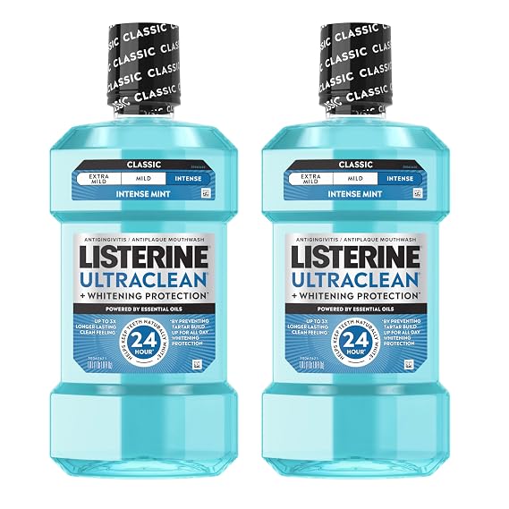 Listerine Ultraclean Antiseptic Mouthwash, Intense Mint, 33.8 fl. oz/1L x 2