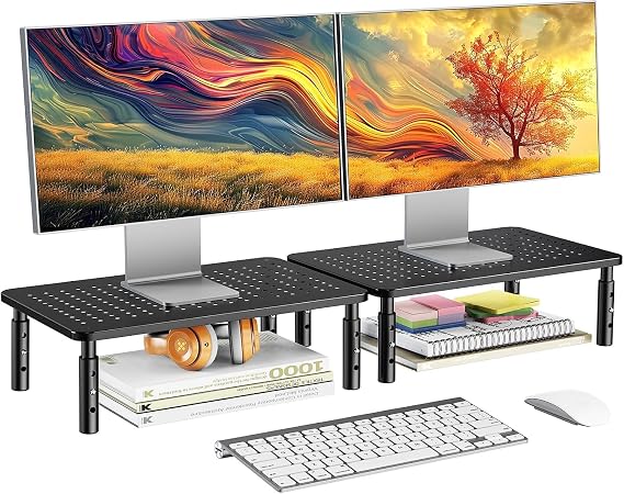 HUANUO Monitor Stand, Monitor Stand Riser 3 Height Adjustable, Monitor Riser with Airflow Vents, Laptop Stand for Desk, Laptop Riser, Desk Organizer for Monitor, Laptop, PC, Printer,1pcs