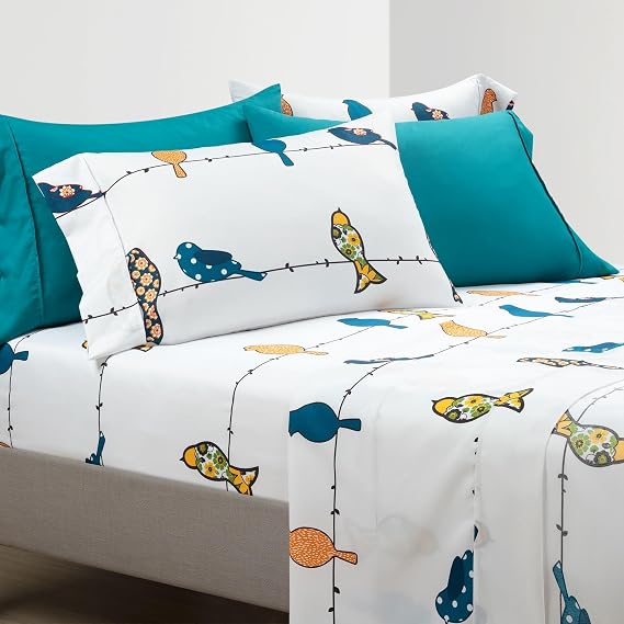 Lush Decor Rowley Birds Soft Sheet 6 Piece Set, Queen, Multi