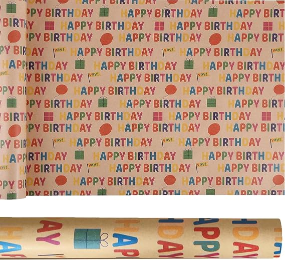 SHIONSON Birthday Wrapping Paper,Wrapping Paper Roll-17 Inch X 32.8 Feet,Colorful Happy Birthday gift wrap For Party, Baby Shower & Holiday