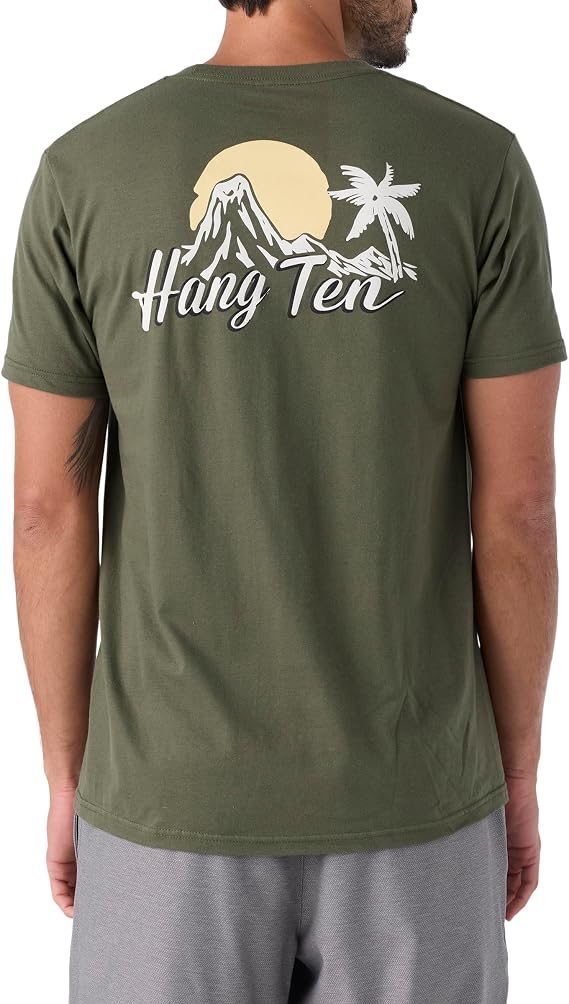 Hang Ten Mens Tropical Logo Graphic T-Shirt - Comfortable Graphic Tees for Men - Short Sleeve Screen Printed Tshirt