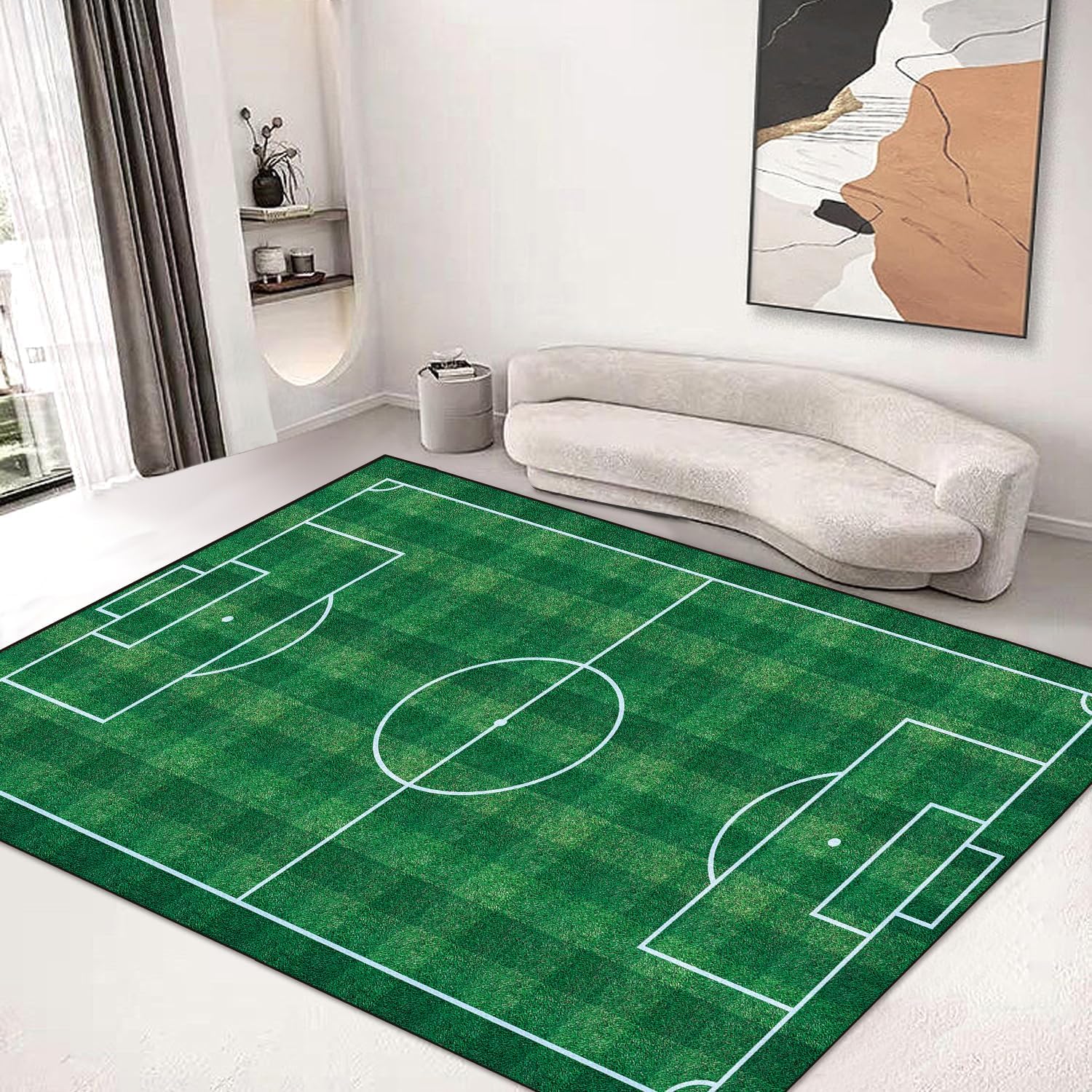 Sports Area Rug 5x6 Floor Mat Non-Slip Kids Rugs Washable for Living Room Dining Dorm Room Bedroom Home Decor Carpet Football Field Green Grass