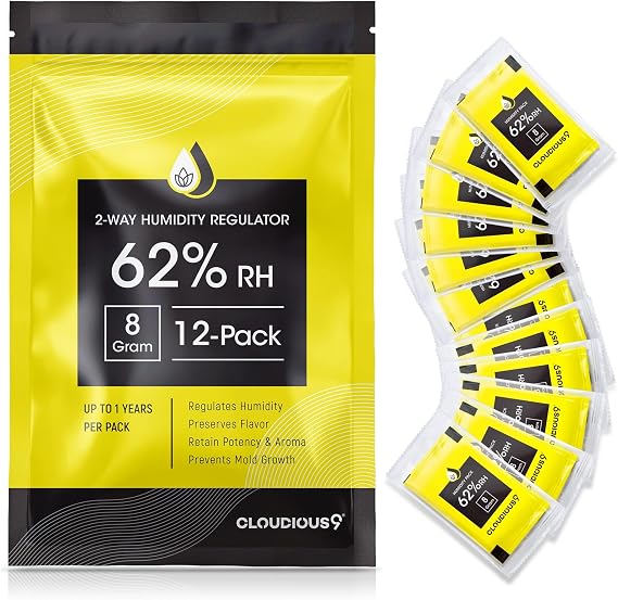 Cloudious9-62% 2-Way Humidity Pack Regulator 8 Gram - 12 Count Pack for Humidors Herb Flower - Individually Sealed Bag Solution for Convenient Humidification