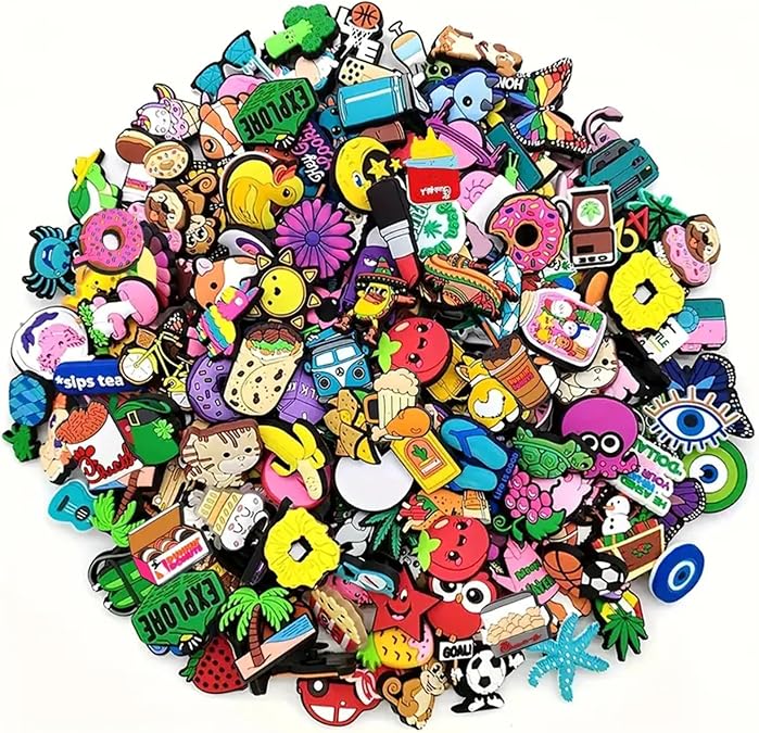 100pcs different cartoon shoe ornament Charms PVC shoes for slippers Charms Crocs sandals Crocs gift for children's shoes, Polyvinyl Chloride