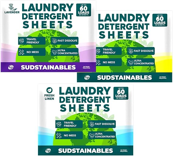 30 Sheets Laundry Detergent Fresh Linen, Lavender and Lemon Scents Bundle