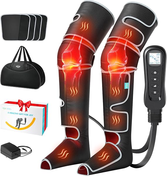 ALLJOY Leg Massager for Circulation and Pain Relief FSA,Gifts for Men Women | Leg Massager with Heat and Compression Help with Swelling Edema RLS, 2 Heat 5 Modes 4 Intensity 4 Extender - L1