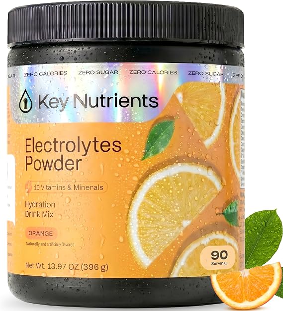KEY NUTRIENTS Multivitamin Electrolytes Powder No Sugar - Tangy Orange Electrolyte Powder - Endurance & Energy Supplement - Hydration Powder - No Calories - 90 Servings - Made in USA