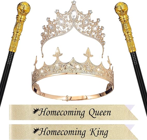 Ferreve 6 Pcs Homecoming King Queen Crown Tiara Sash Scepter Set