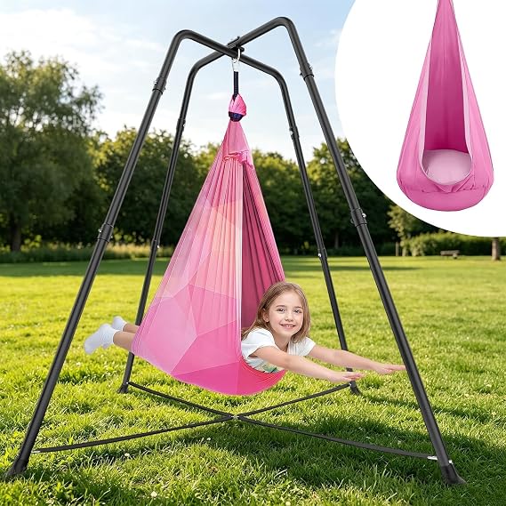 Sensory Swing with Stand for Kids, X-Shaped Frame, 330 lbs