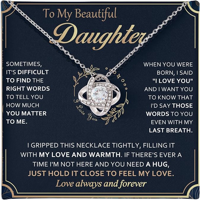 To My Daughter Necklace from Dad Mom - Daughter Gifts from Mother Father, Beautiful Necklace for Birthday, Graduation, Wedding Day, Mothers Day Gift for Adult Grown Daughters, Unique Presents Ideas