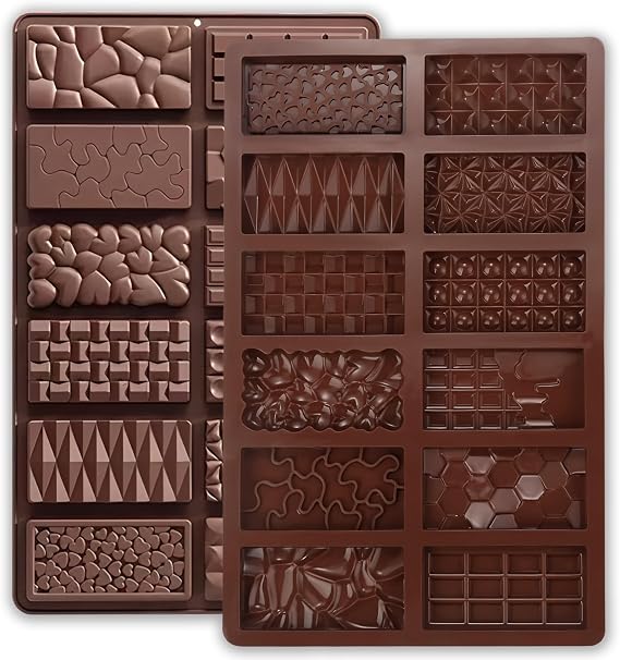 2PCS Chocolate Molds, 12-Cavity Silicone Chocolate Bar Mold (7.2x3.6x1cm Per Piece), Reusable Non-Stick Thick Candy Molds for DIY ChocolateBars, Wax Melts, Desserts - BPA Free Food Grade