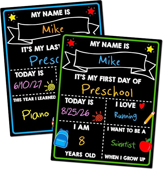 First Day of School Sign, 14 x 11 in Double-Sided & Reusable Board for Kids
