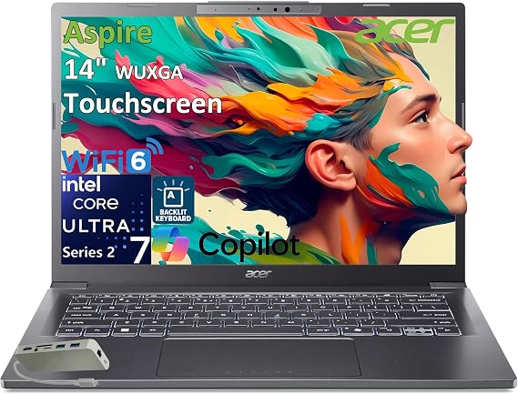 Acer Aspire 14 Laptop Computer, Intel Core Ultra 7 258V, 32GB LPDDR5X, 1TB PCIe SSD, 14" WUXGA IPS Touchscreen, Intel ARC 140, AI Copilot+ PC, WiFi 6E, Backlit Keyboard, Windows 11 Home, Type-C HUB