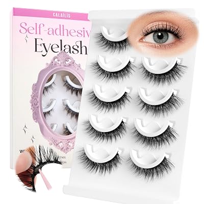 CALAILIS Self Adhesive Eyelashes Natural Look Wispy Press On Lashes No Glue Need Eyelashes 5 Pairs Reusable Cat Eye Self-adhesive False Lashes C122