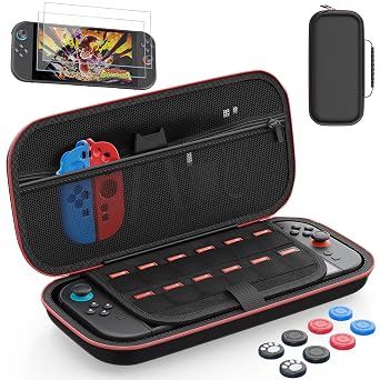 AOJAKI Case for Switch 2, Carrying Case for Nintend0 Switch 2 Accessories, EVA Travel Case with Large Storage, 9H Screen Protectors, 8 Thumbgrip Caps, Water-Resistant Protective Hard Shell