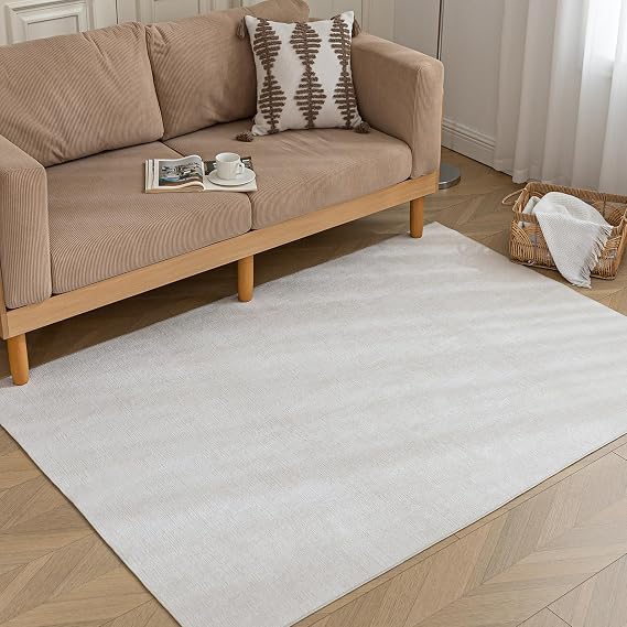 Cream Bedroom Rug 60x120cm Low Pile Washable Rug for Kitchen