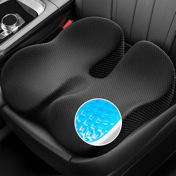 4D Ergonomic Cooling Gel Seat Cushion for Office Chair, Premium Memory Foam Wheelchair Cushion for Back Support, Sciatica, Tailbone Pain Relief & Intimate Ventilation, Non-slip Chair Pillow