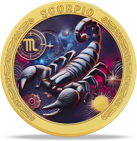 Scorpio Zodiac Challenge Coin | Astrological Sign & Symbol Medallion | Scorpio Horoscope Token | Commemorative Gifts for Collectors, Astrology Enthusiasts, and Zodiac Lovers