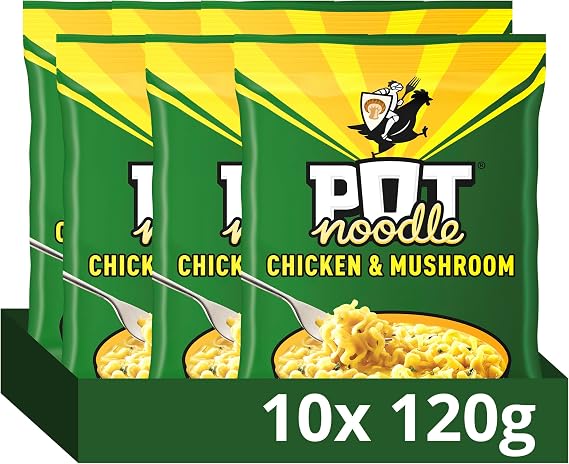 Pot Noodle Chicken & Mushroom Instant Noodles Block with sauce and seasoning sachets for quick, filling and delicious noodles 10x 112 g