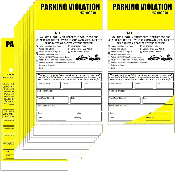 Carbonless Perforated Numbered Parking Violation Warning Sticker Book | 5x8" Yellow Warning Parking Violation Book 50 Pack Parking Violation Ticket Tow Warning Illegally Parked Record Tickets