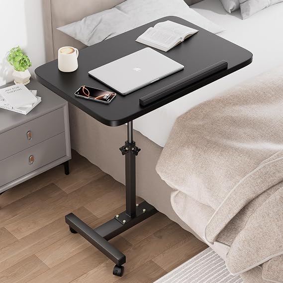 Adjustable Overbed Table with Wheels, 60-90 cm Height Portable Computer Stands Movable Desk Computer Table Hospital Bed Table for Couch for Bed Laptop Stand,Black