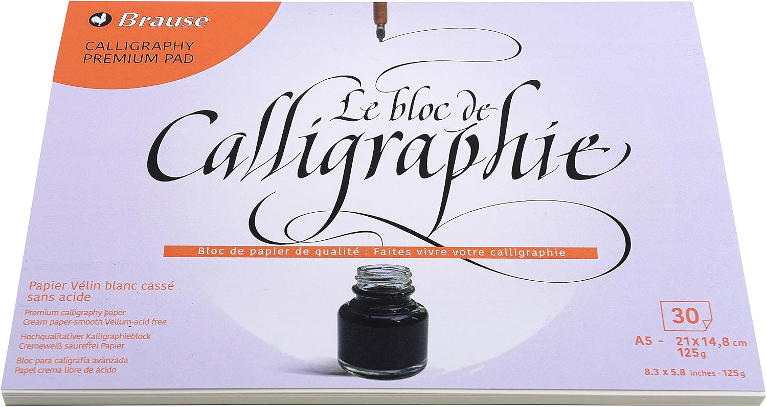 Brause 96438B - One glued calligraphy block - 30 off-white vellum sheets - Size 14.8cm x 21cm - 125g - Manufactured in Germany - Creative Art Accessory