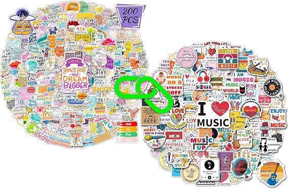 WAKEMOODEI 400PCS Motivational Stickers: 200 Music Inspirational Stickers