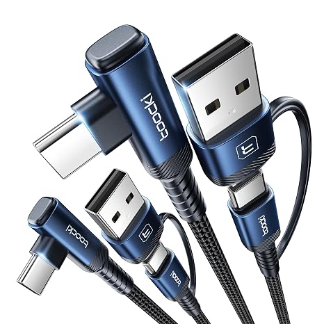 60W USB C Cable, Right Angle Type C Fast Charging Cable, 6.6FT 2-Pack | 2 in 1 Multi USB A/C to USB-C Cable for iPhone 17 16 15 Pro Plus Pro Max Air/MacBook Air/Samsung S25 Ultra/S24/ Note 20