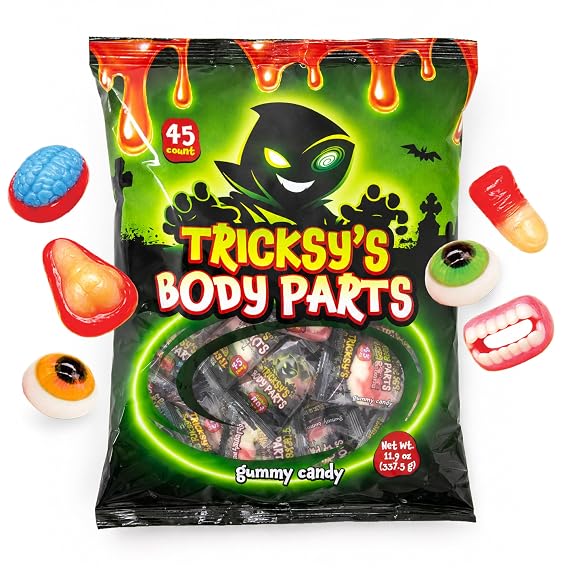 Halloween Candy, Body Parts Gummy Candy Individually Wrapped, 45 Count