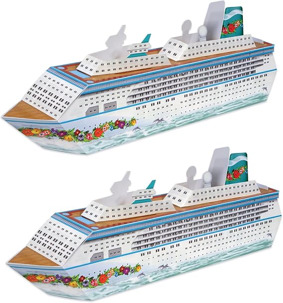 Beistle 3-D Cruise Ship Centerpiece 2-Pack Cardstock Table Decorations, Ocean Liner Party Supplies for Nautical, Bon Voyage, Retirement, or Cruise-Themed Celebrations, Fold-Out Design, 1314