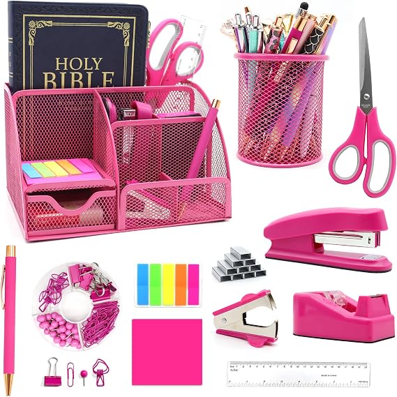 12PCS Hot Pink Desk Organizer Set,Office Supplies & Accessories