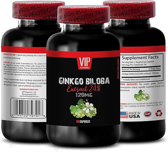 Brain Booster Pills - Ginkgo BILOBA 120MG - Extract 24% - Brain Supplement, Brain Vitamins, Gingko biloba herb, Gingko Supplements, Ginkgo biloba Pills, Ginkgo biloba Focus - 1 Bottle (60 Capsules)