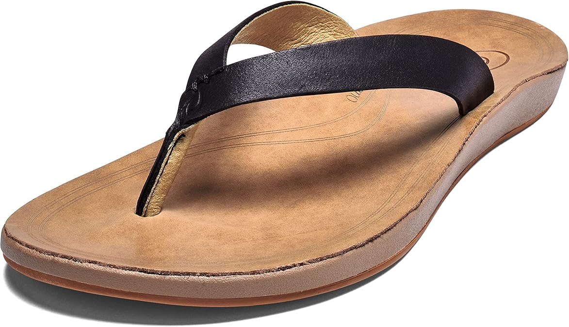 OLUKAI Nonohe Women's Beach Sandal, Premium Full-Grain Leather Flip-Flops, All-Day Support & Breathable Lining, Wet Grip Sole & Easy Slip-On Design