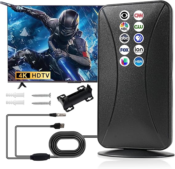 Indoor HDTV Antenna for Smart TV, 2025 Upgraded Digital Antenna, Supports 4K 1080p, Long-Distance Reception up to 1400+ Miles, Easy to Set Local Channels